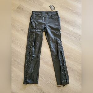 DEFY Leather Pants Womans 30x31 Black Moto Side Lace Grudge Biker Chick